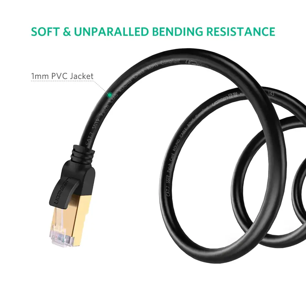 UGREEN Cat 7 Ethernet Cable 0.5M F/FTP Round 10Gbps 600MHz STP Modem Router PC Mac Laptop PS4 Xbox Gaming Network (11229) - Image 4