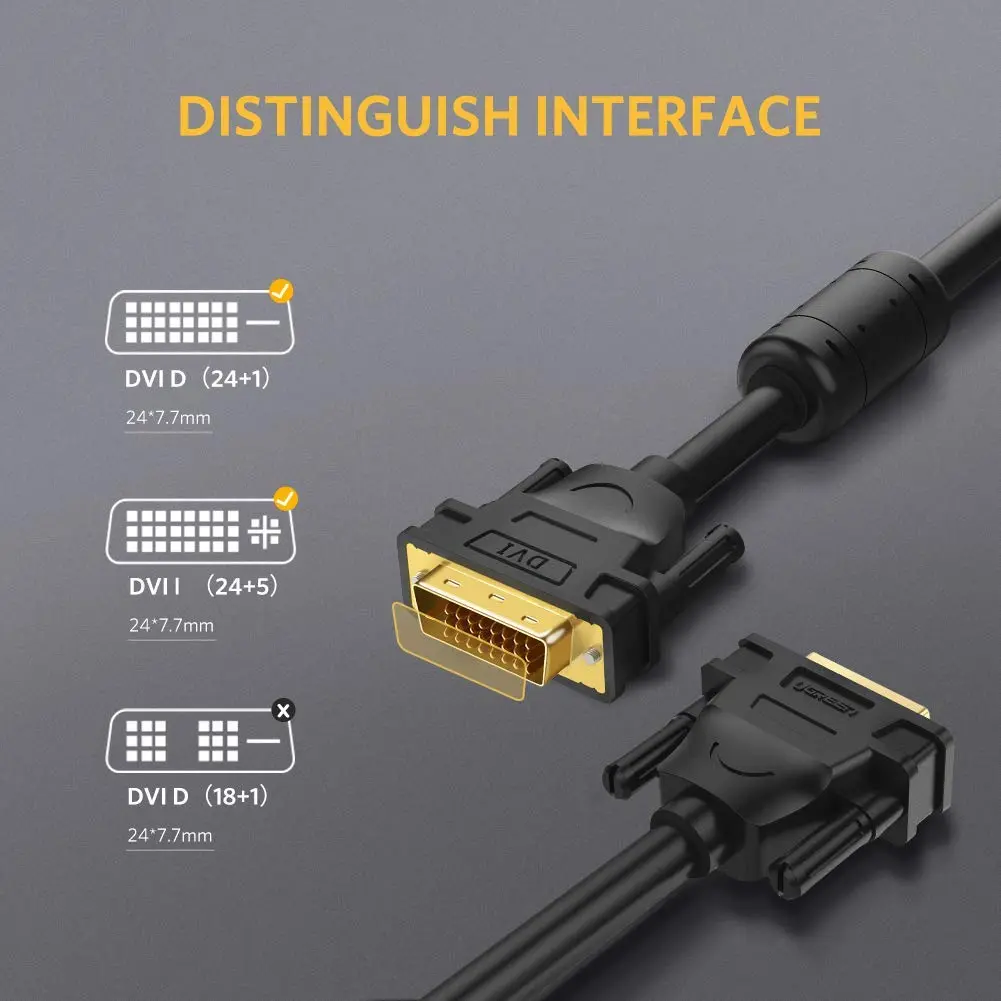 UGREEN 1.5M DVI-D 24+1 Dual Link Male to Male Digital Video Cable Gold Plated Ferrite Core 2560x1600 Gaming DVD Laptop HDTV 11606 - Image 3