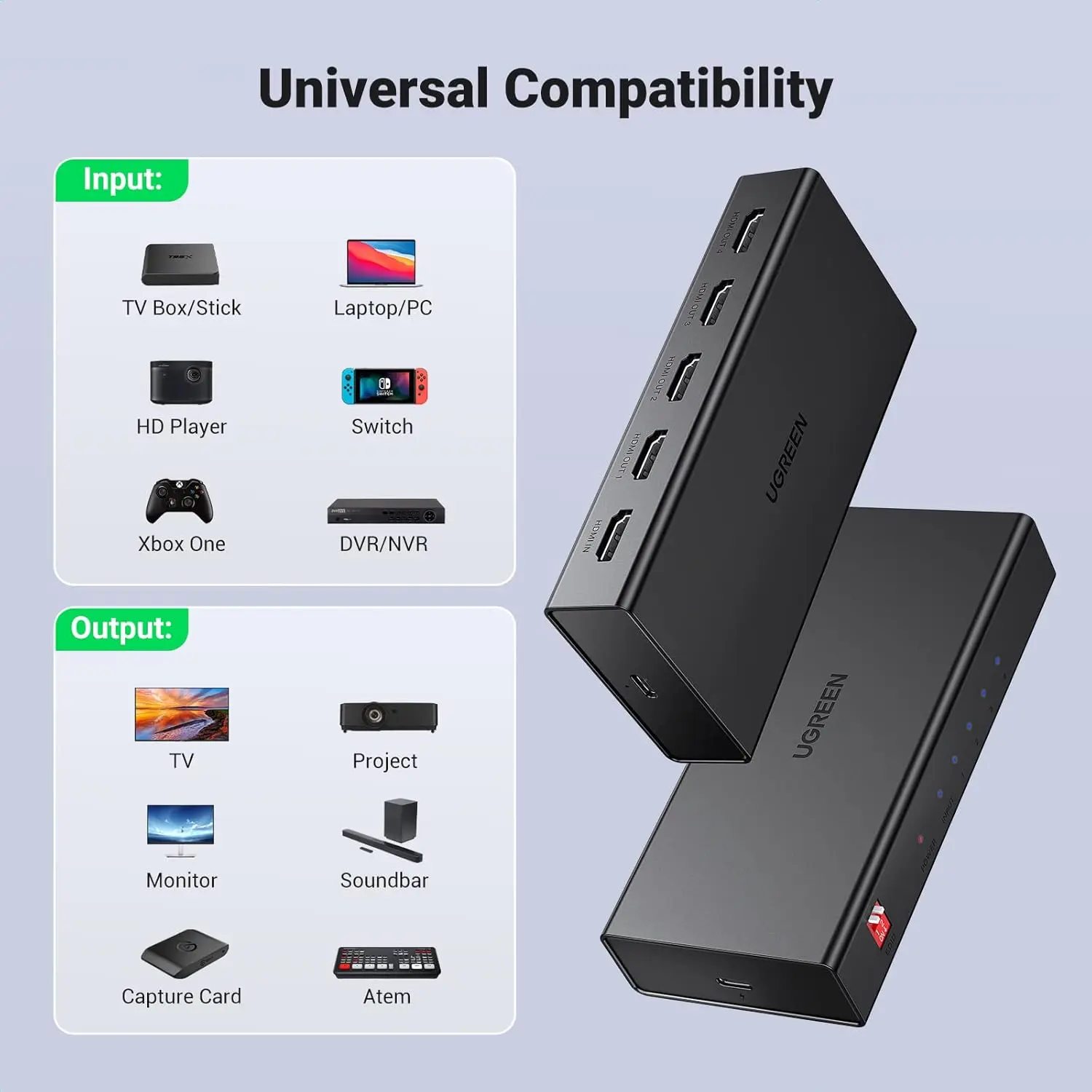 UGREEN 1x4 HDMI Splitter 4K@60Hz HDMI 2.0 Splitter 1 In 4 Out 18Gbps Bandwidth UHD Full HD 3D TV Monitor Projector Quad 90514 - Image 7