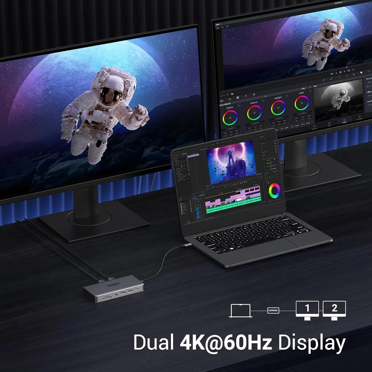 UGREEN 11-in-1 USB-C Hub Dual HDMI Docking Station 4K 60Hz 8K 30Hz 100W PD 10Gbps USB Ethernet Card Reader 15965 - Image 5