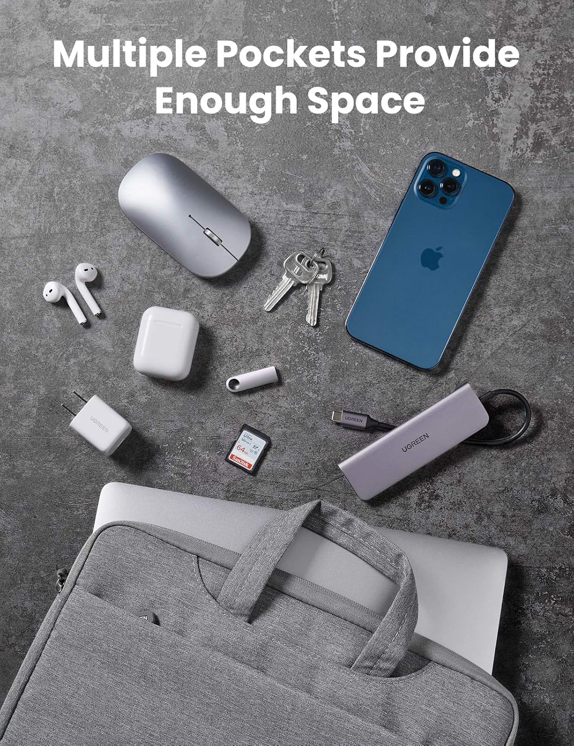 UGREEN 15.6 Inch Laptop and Tablet Case - Laptop Shoulder Bag Business Briefcase Laptop Bag - Compact Tablet Computer Carrying case with Accessory Storage Pockets Gray (30325) - Image 7