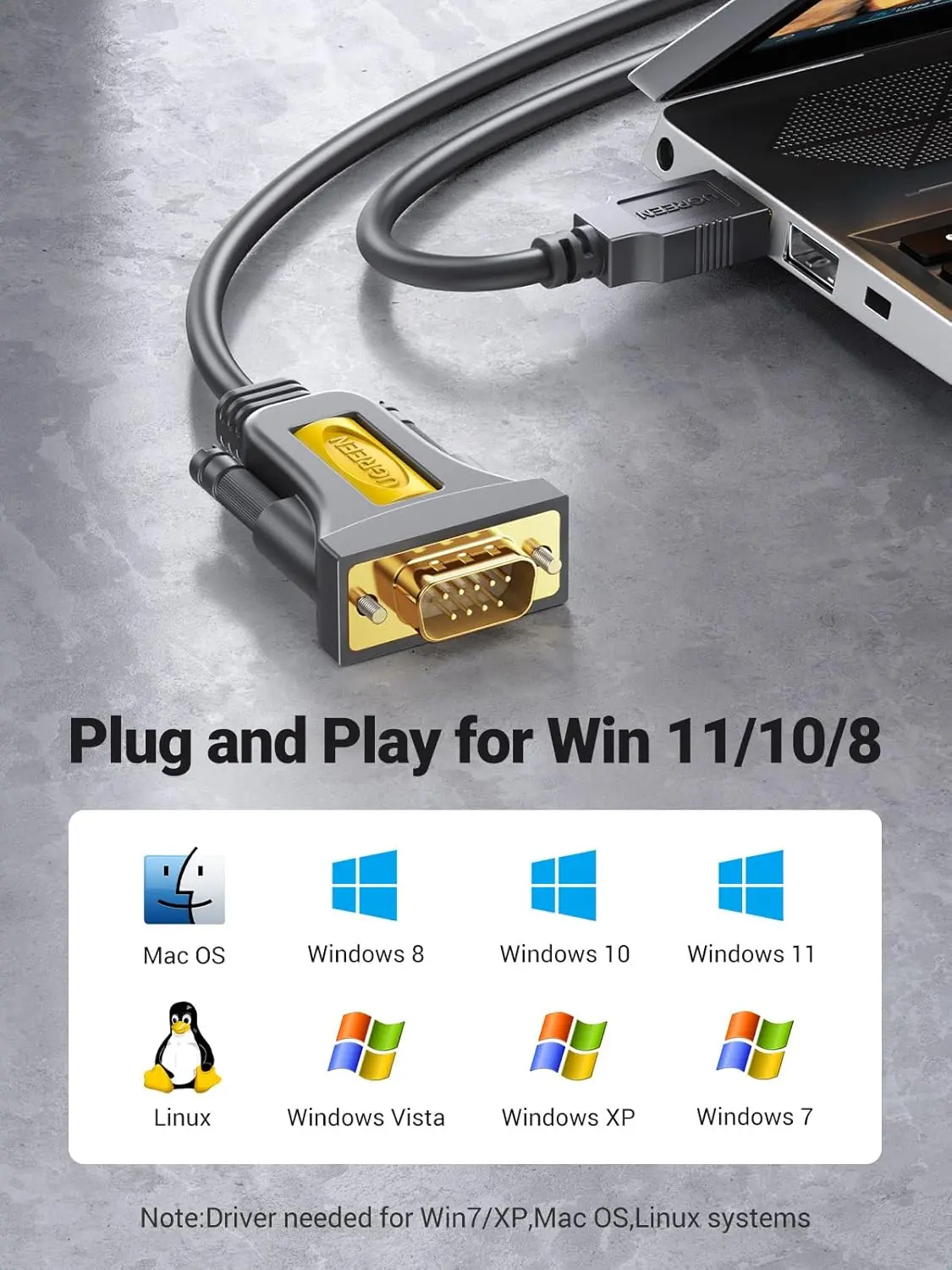 UGREEN 1M USB to RS232 Adapter Cable  PL2303 Chipset DB9 Male Serial Converter PC Laptop Router CNC GPS (20210) - Image 6