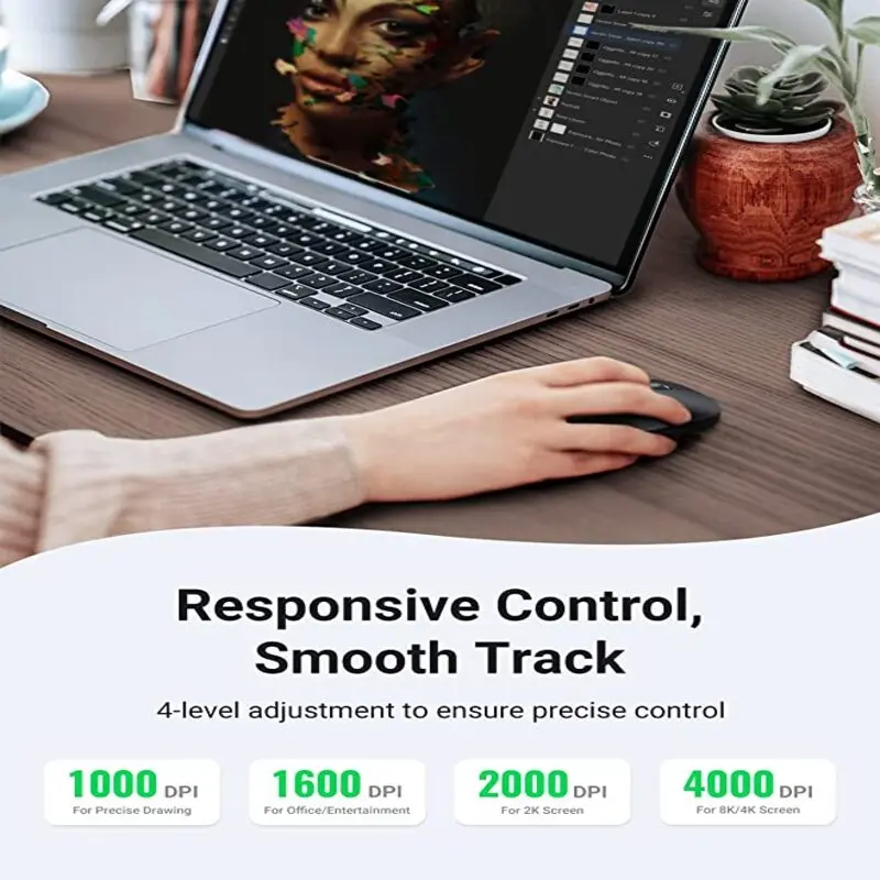 UGREEN 2.4G Silent Wireless Bluetooth 5.0 Optical Mouse USB Receiver 4000 DPI PC Laptop Chromebook MacBook Starry (90531) - Image 5