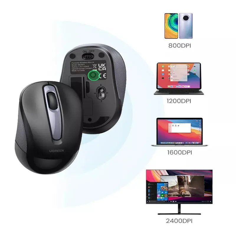 UGREEN 2.4G Silent Wireless Optical Mouse Metal Scroll USB Receiver 2400 DPI PC Laptop Computer Chromebook MacBook (90371) - Image 3