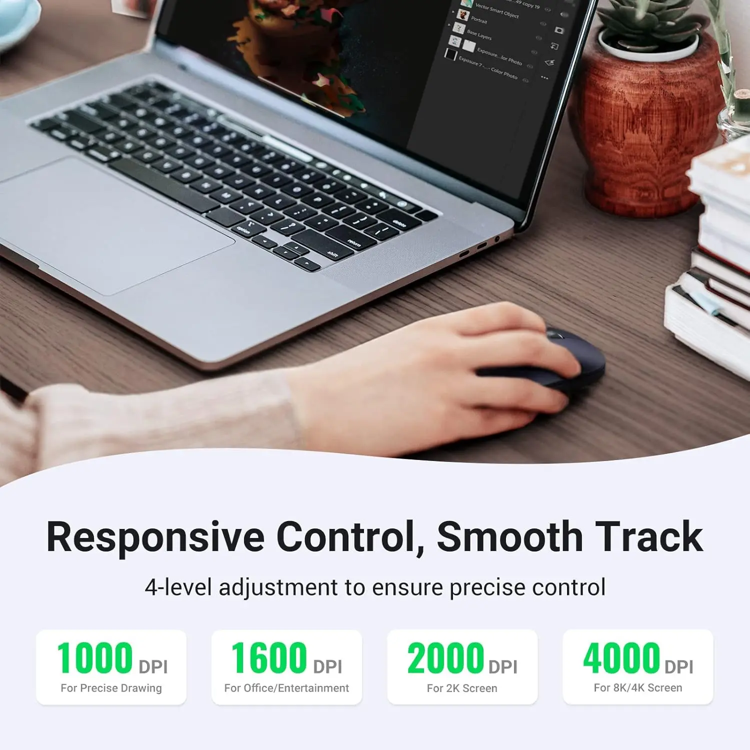 UGREEN 2.4G Silent Wireless Optical Mouse USB Receiver 4000 DPI PC Laptop Computer Chromebook MacBook Black Ergonomic (90372) - Image 10