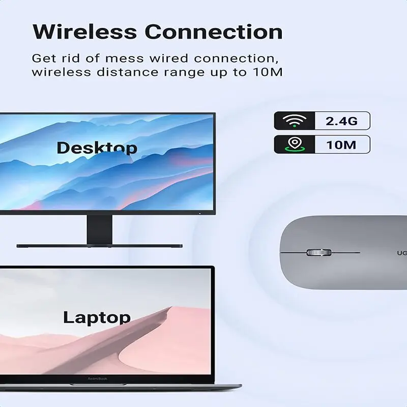 UGREEN 2.4G Silent Wireless Optical Mouse USB Receiver 4000 DPI PC Laptop Computer Chromebook MacBook Grey Ergonomic (90373) - Image 3