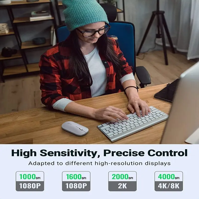 UGREEN 2.4G Silent Wireless Optical Mouse USB Receiver 4000 DPI PC Laptop Computer Chromebook MacBook Grey Ergonomic (90373) - Image 4