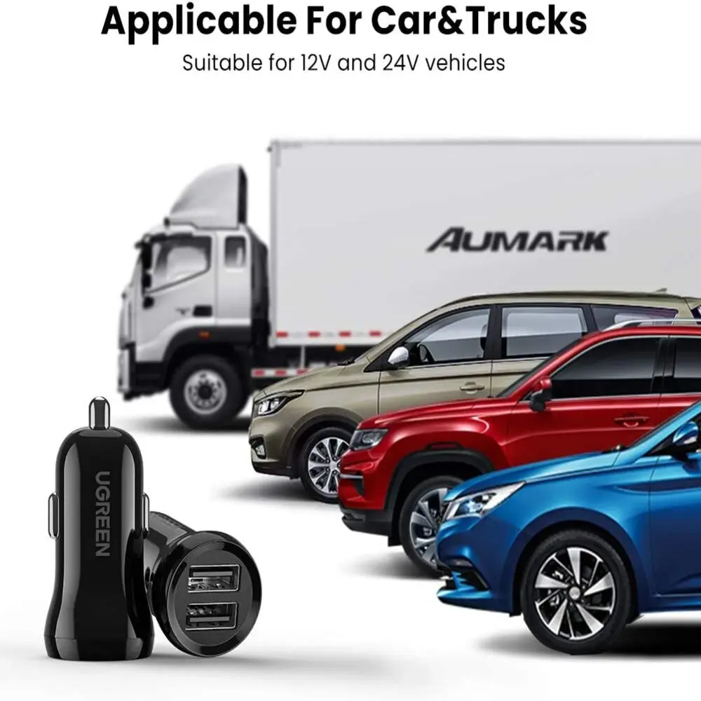 UGREEN 24W Dual USB Car Charger 4.8A Fast Charging Adapter iPhone 14/13/12/11 Galaxy S22/S21/S10 iPad Pro Air Mini (50875) - Image 4