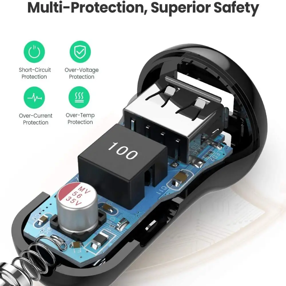UGREEN 24W Dual USB Car Charger 4.8A Fast Charging Adapter iPhone 14/13/12/11 Galaxy S22/S21/S10 iPad Pro Air Mini (50875) - Image 5