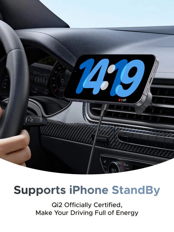 UGREEN 25W MagFlow Magnetic Wireless Car Charger (55967) – Qi2 & MagSafe Compatible Fast Charging Vent Mount - Image 9