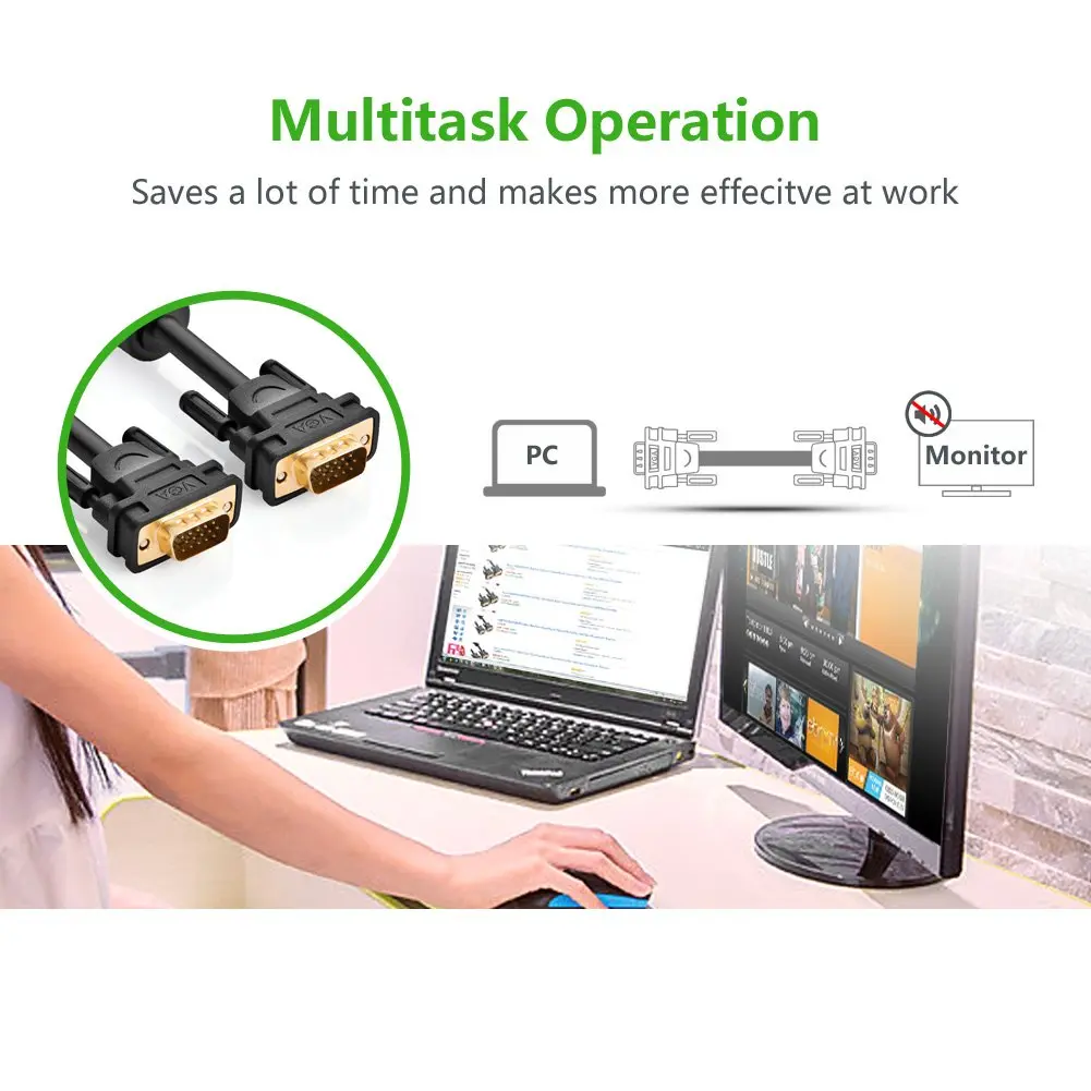 UGREEN 2M VGA Male to Male Cable SVGA HD15 Gold Plated Ferrite Cores Monitor Cable Projector HDTV Display Video 11646 - Image 4