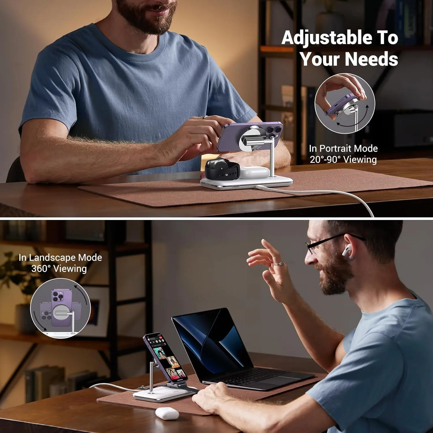 UGREEN 3-in-1 MagSafe Wireless Charging Station 25W Fast Magnetic Charger iPhone 15/14/13/12 AirPods Apple Watch Foldable White 90326 - Image 10