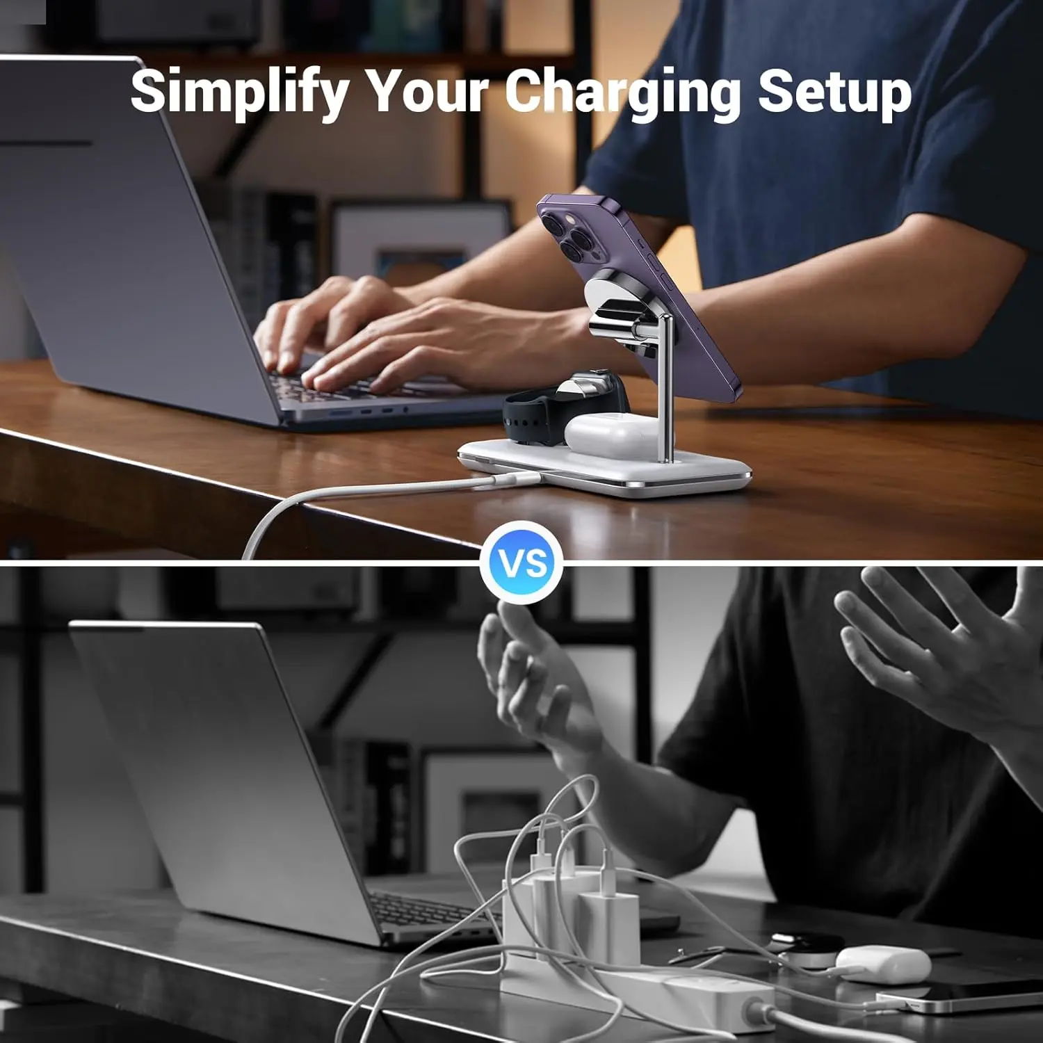 UGREEN 3-in-1 MagSafe Wireless Charging Station 25W Fast Magnetic Charger iPhone 15/14/13/12 AirPods Apple Watch Foldable White 90326 - Image 6