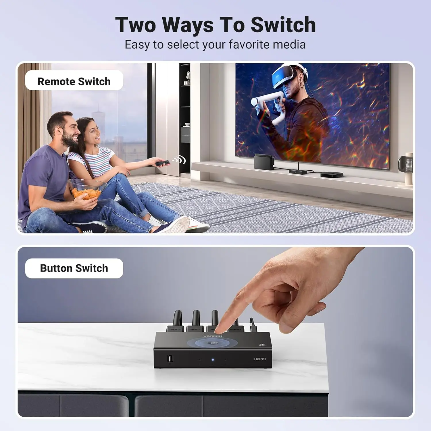 UGREEN 3-in-1 HDMI Switch 4K 60Hz with Remote Control 3 Port HDMI Switcher Box Auto Switching Gaming Console TV 15376 - Image 4