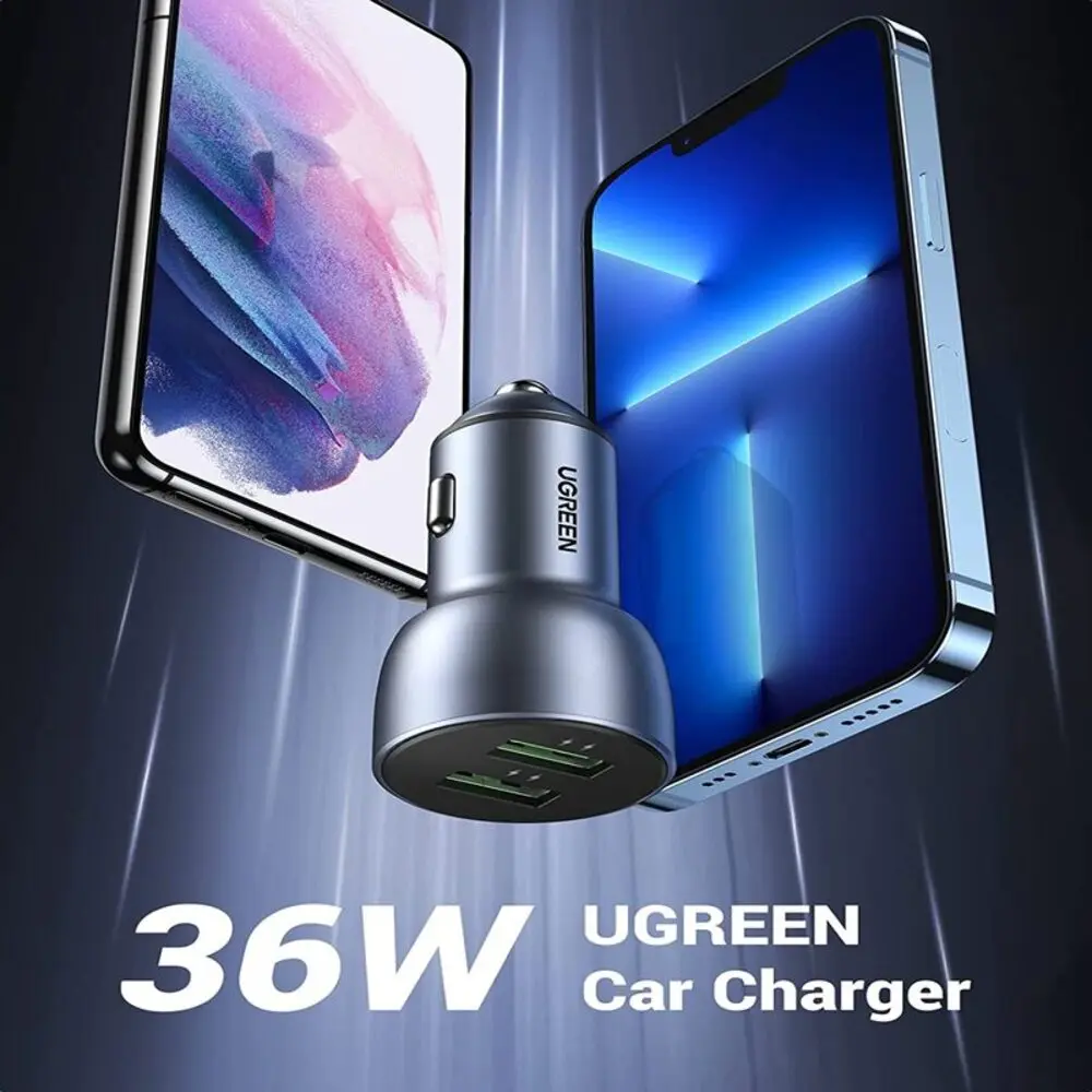 UGREEN 36W QC3.0 Dual USB Car Charger Fast Charging Aluminum Adapter iPhone 14/13/12/11 Galaxy S22/S21/S20 Pixel (10144) - Image 7