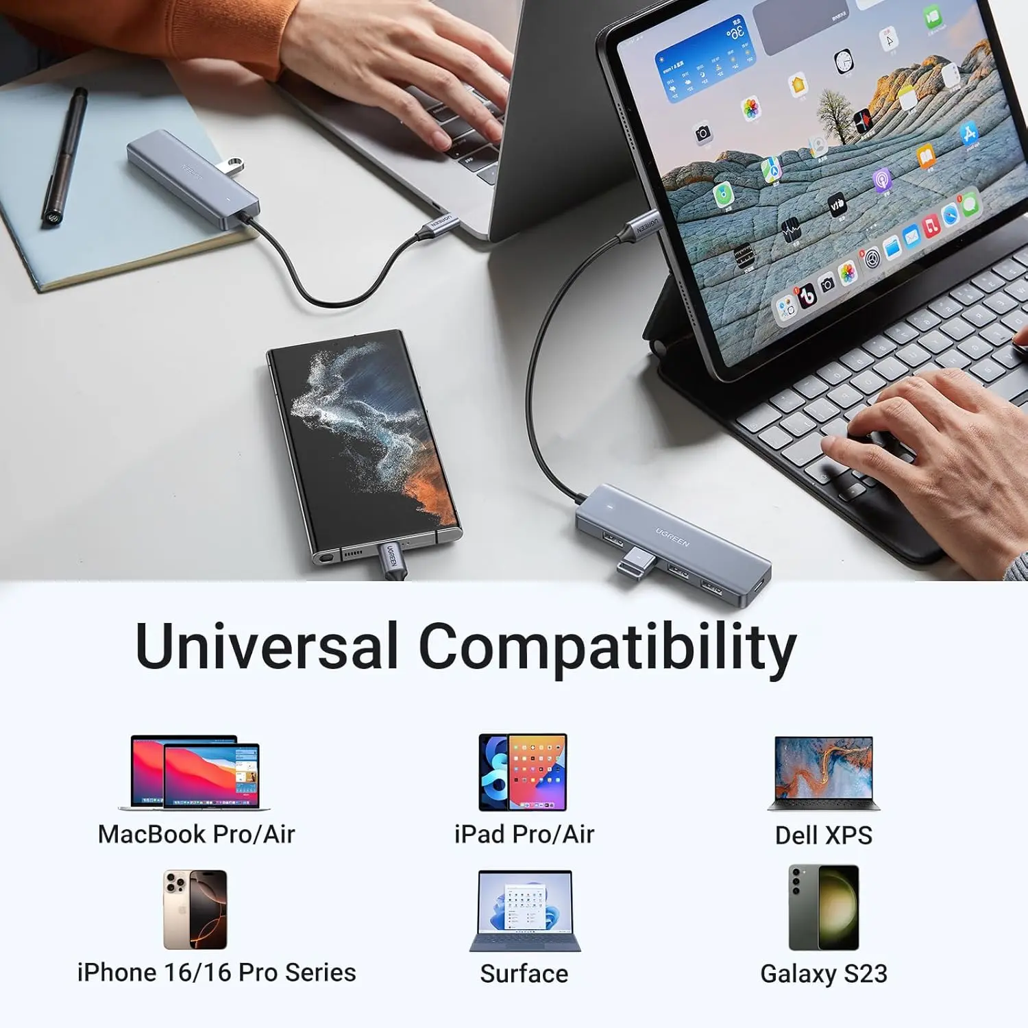 UGREEN 4-Port USB Type C Hub to USB 3.0 Adapter Micro USB Power MacBook Pro iMac Samsung Galaxy Note Dell XPS (70336) - Image 6