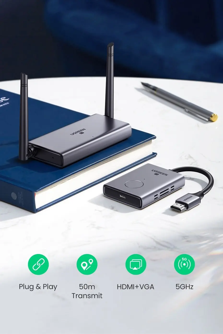 UGREEN 50M Wireless HDMI VGA Extender Transmitter Receiver 1080P 60Hz 5GHz Long Range Display Adapter Kit 50633A - Image 10