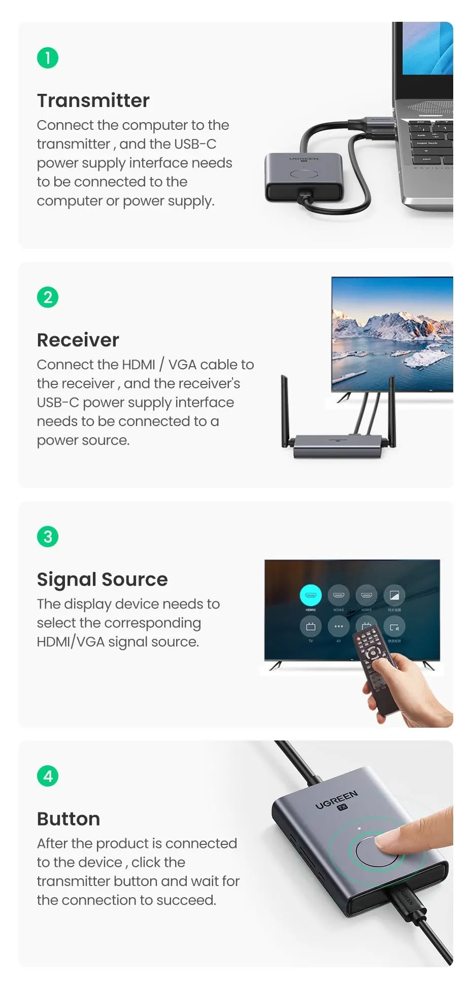 UGREEN 50M Wireless HDMI VGA Extender Transmitter Receiver 1080P 60Hz 5GHz Long Range Display Adapter Kit 50633A - Image 14