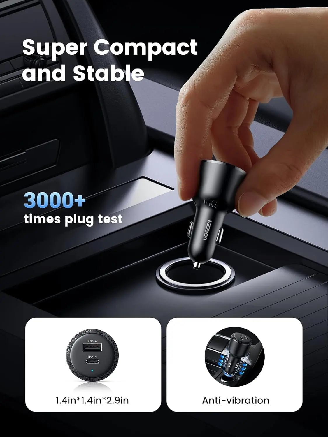 UGREEN 63W USB-C Car Charger PPS 45W Super Fast Charging 2.0 QC 18W Galaxy S24/S23/S22 iPhone 14/13 MacBook (90645) - Image 3