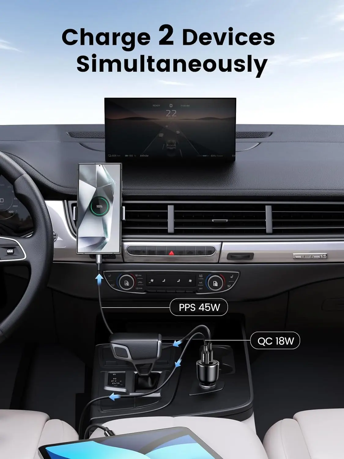 UGREEN 63W USB-C Car Charger PPS 45W Super Fast Charging 2.0 QC 18W Galaxy S24/S23/S22 iPhone 14/13 MacBook (90645) - Image 4