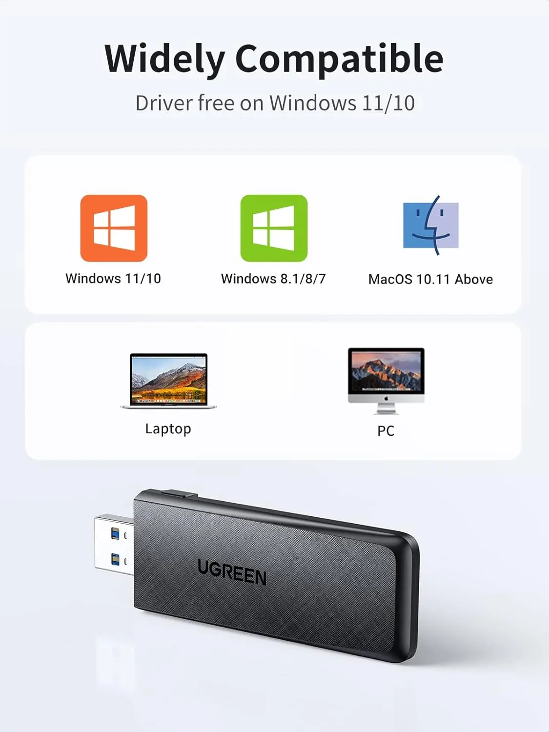 UGREEN AC1300 Dual Band WiFi Adapter USB 3.0 Wireless Network Dongle 5GHz 2.4GHz Desktop PC Laptop Windows Mac 50340 - Image 8