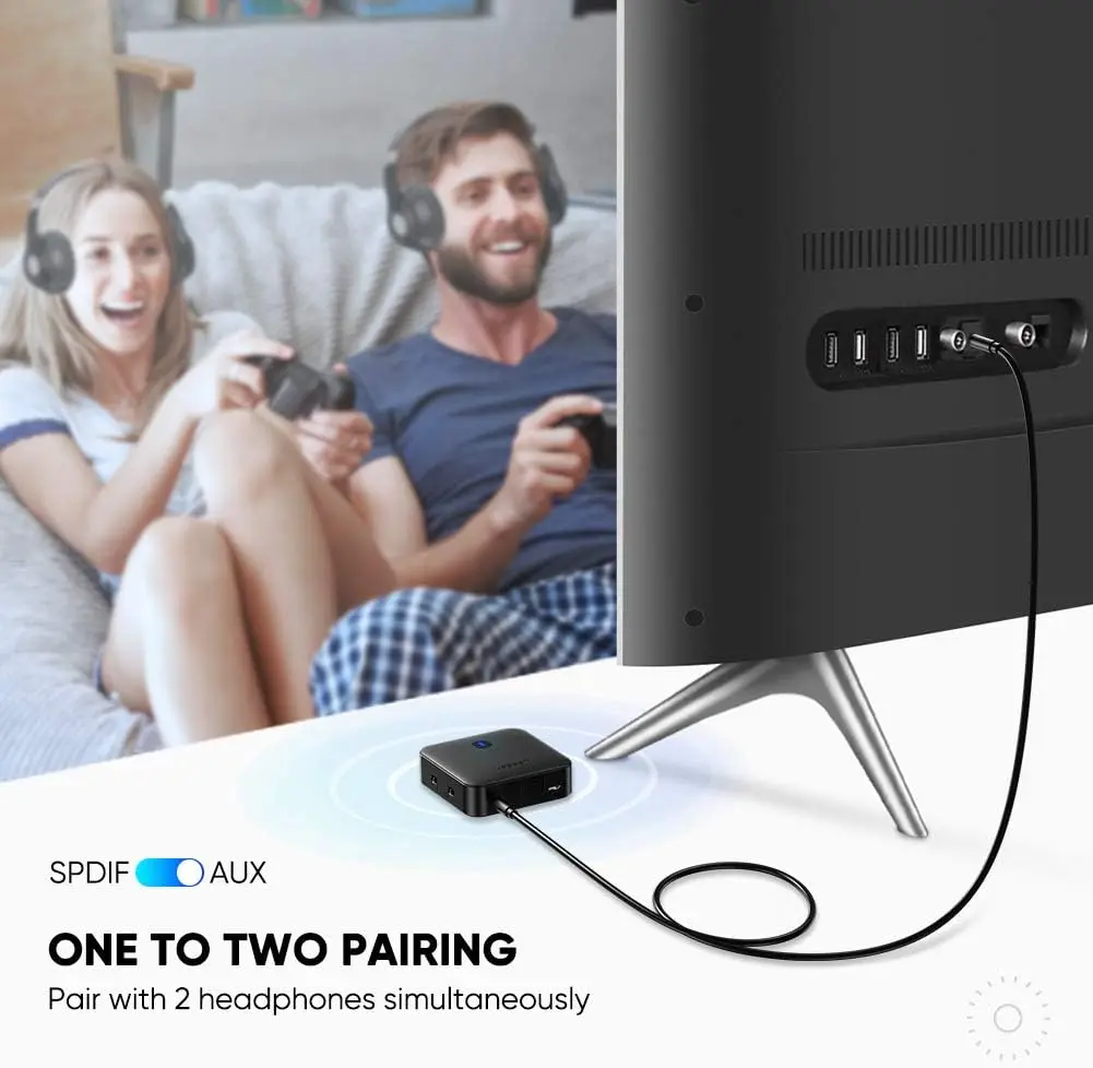 UGREEN Bluetooth 5.0 Transmitter Receiver 2-in-1 aptX Low Latency Wireless Audio Adapter TV Car AUX Optical USB 70158 - Image 4