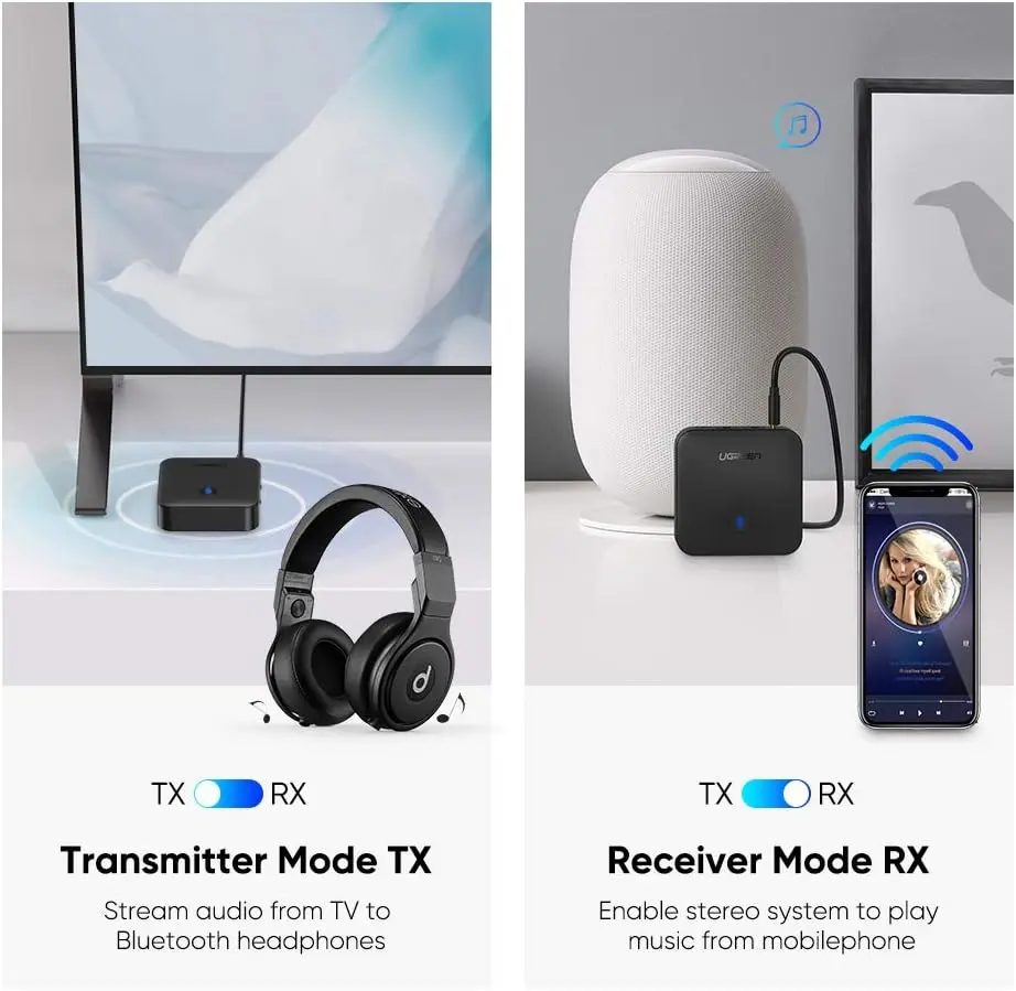 UGREEN Bluetooth 5.0 Transmitter Receiver 2-in-1 aptX Low Latency Wireless Audio Adapter TV Car AUX Optical USB 70158 - Image 6