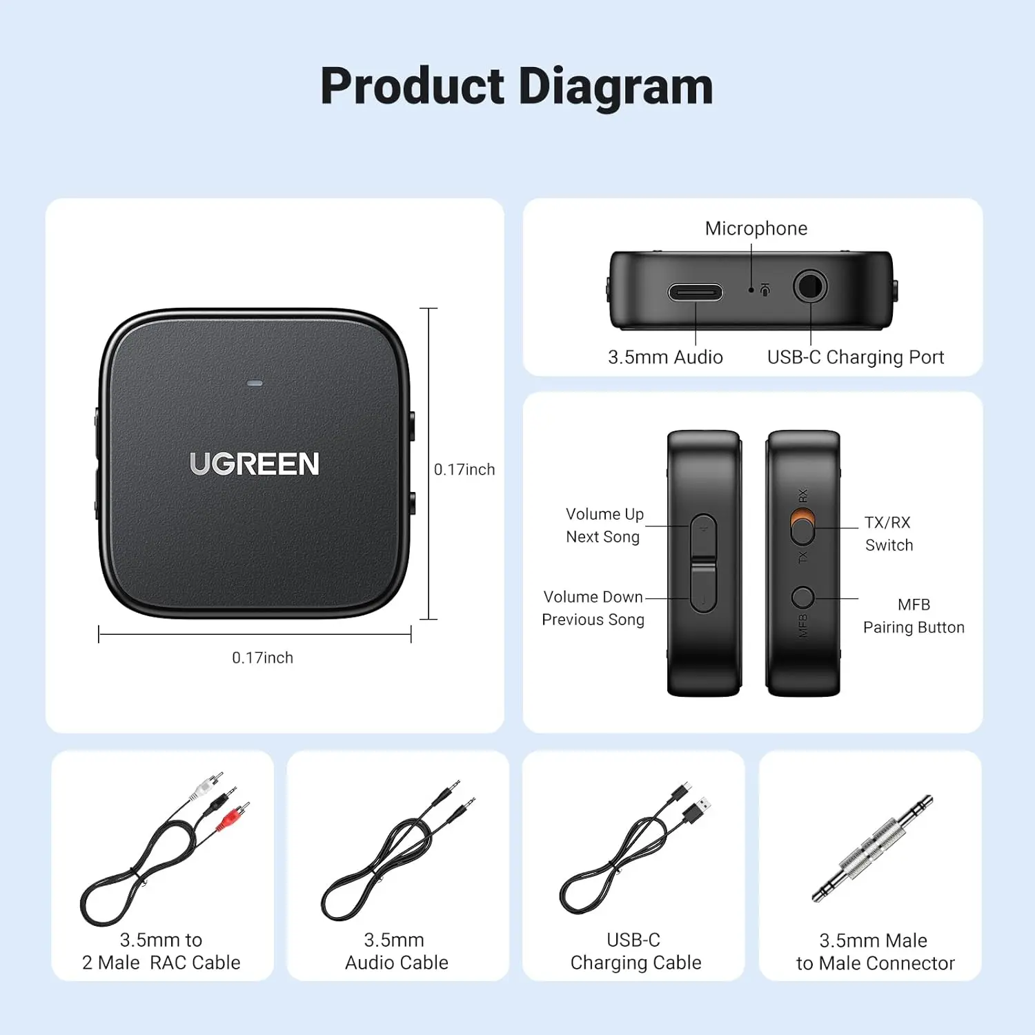 UGREEN Bluetooth 5.2 Transmitter Receiver TV Dual Pair AirPods Earbuds Speaker Headphone Adapter Airplane PC MP3 Gym (35223) - Image 8