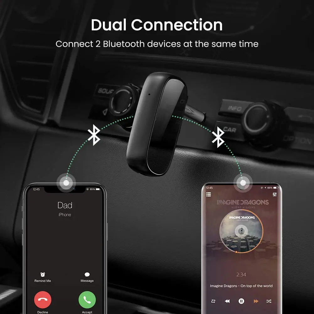 UGREEN Bluetooth Receiver 5.0 Car Adapter Portable Wireless Audio 3.5mm AUX Music Streaming Speaker Hands-Free Mic (70304) - Image 3
