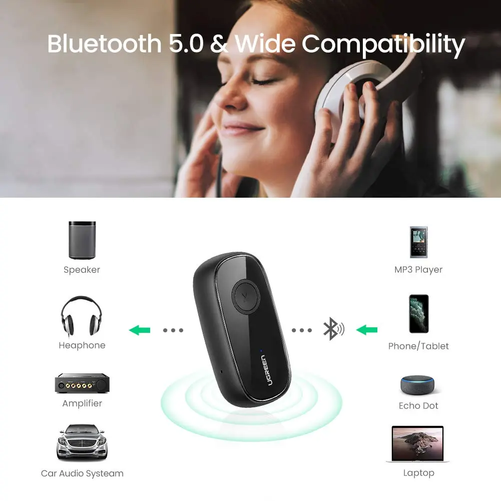 UGREEN Bluetooth Receiver 5.0 Car Adapter Portable Wireless Audio 3.5mm AUX Music Streaming Speaker Hands-Free Mic (70304) - Image 7