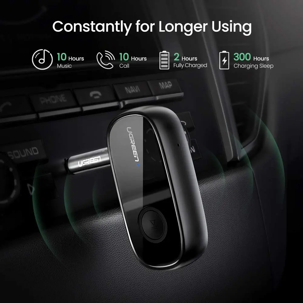 UGREEN Bluetooth Receiver 5.0 Car Adapter Portable Wireless Audio 3.5mm AUX Music Streaming Speaker Hands-Free Mic (70304) - Image 8