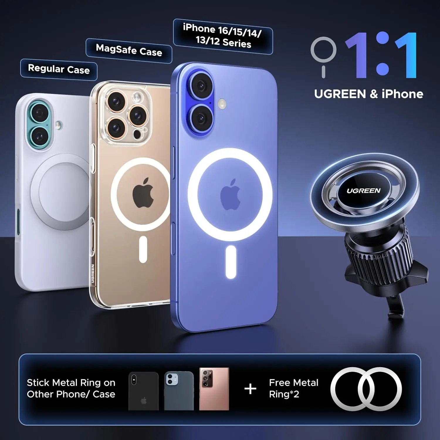 UGREEN Car Phone Mount MagSafe Air Vent Magnetic Phone Holder iPhone 16 15 14 13 12 Pro Max Strongest Magnet Grey (65764) - Image 6