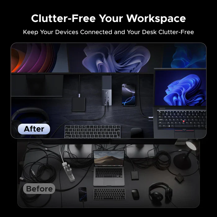 UGREEN Docking Station, Triple 4K Display (2x DP+ HDMI), 14-Port USB-C Dock, 100W Max Charging for Laptop, 27W Max USBC, 10Gbps USB-C/A, 170MB/s SD, Ethernet, Audio, 140W Power Supply for Dell, HP(85489) - Image 6