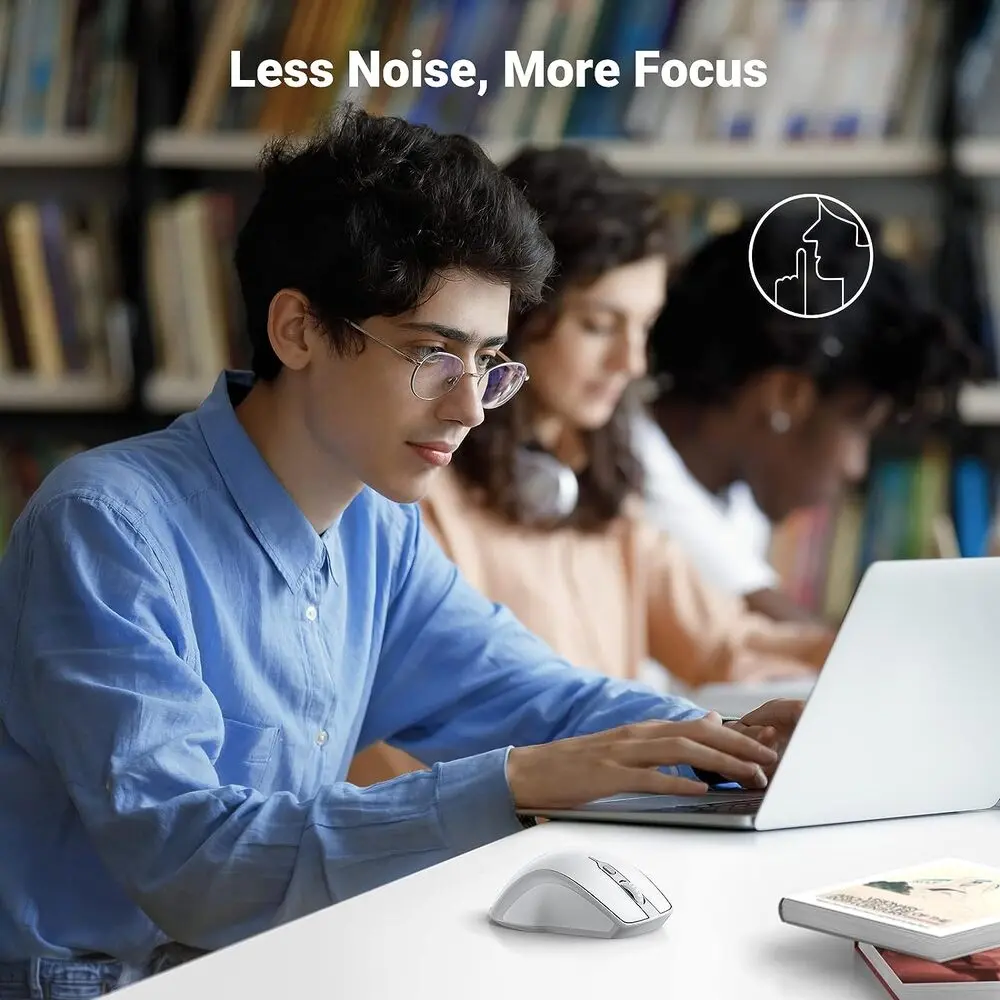 UGREEN Ergonomic 5 Button Silent 2.4G Wireless Bluetooth 5.0 Optical Mouse USB Receiver 4000 DPI MacBook PC White (15805) - Image 6