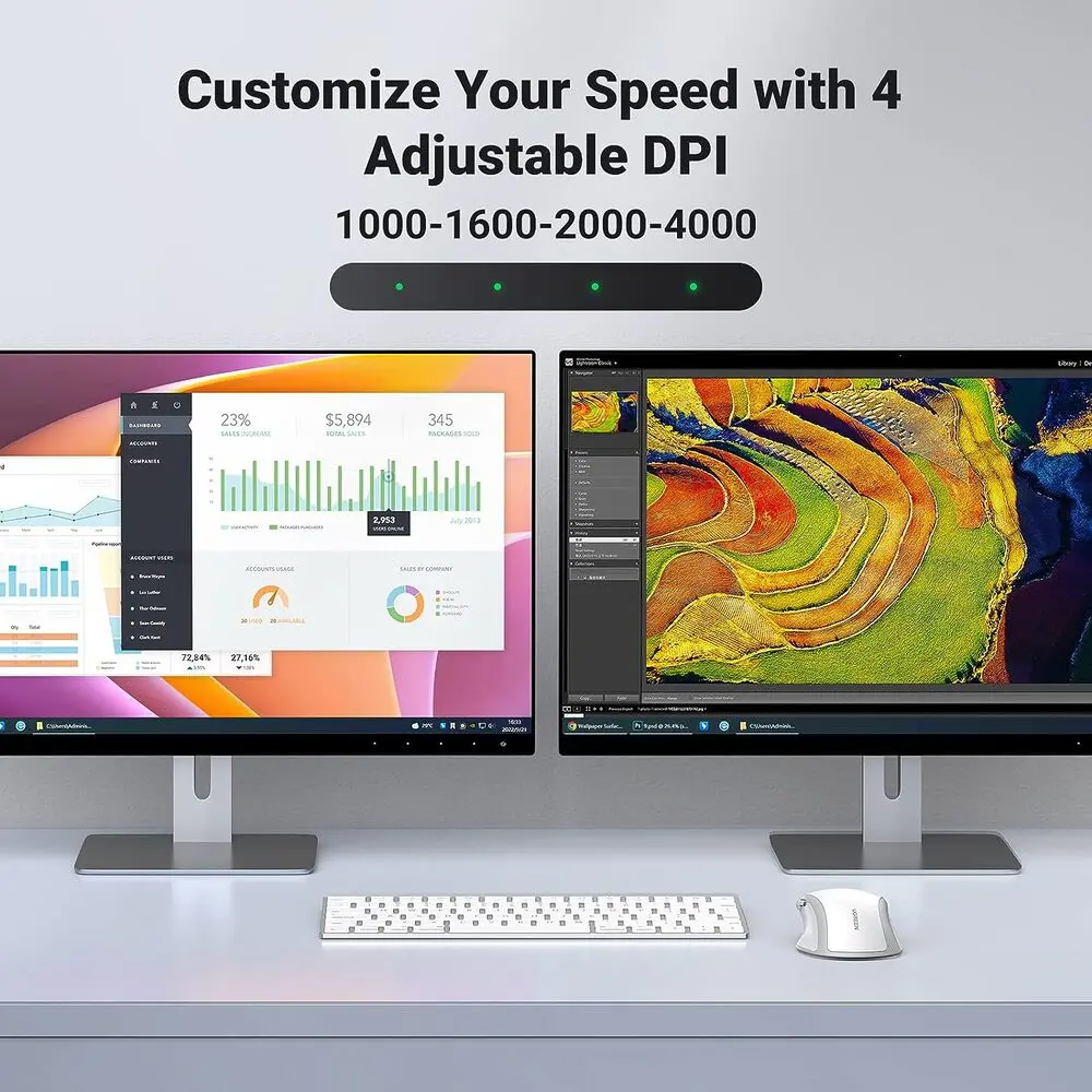 UGREEN Ergonomic 5 Button Silent 2.4G Wireless Bluetooth 5.0 Optical Mouse USB Receiver 4000 DPI MacBook PC White (15805) - Image 7