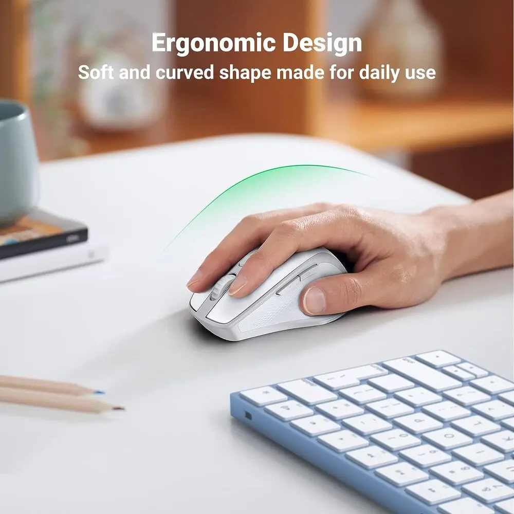 UGREEN Ergonomic 5 Button Silent 2.4G Wireless Bluetooth 5.0 Optical Mouse USB Receiver 4000 DPI MacBook PC White (15805) - Image 8