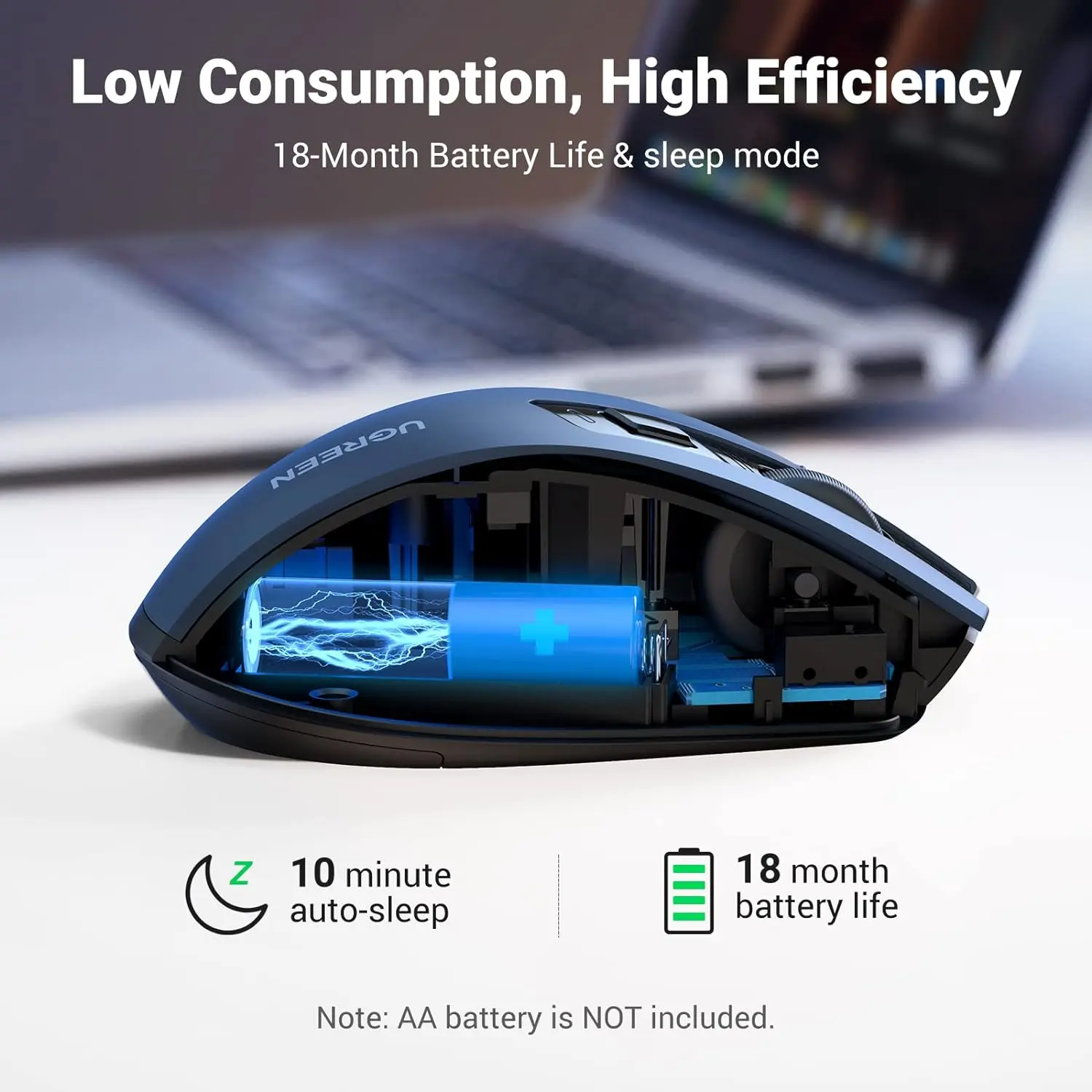 UGREEN Ergonomic Wireless Mouse 2.4G Portable Optical 4000 DPI 5 Adjustable Levels USB Receiver Laptop PC Windows Mac 15064 - Image 7