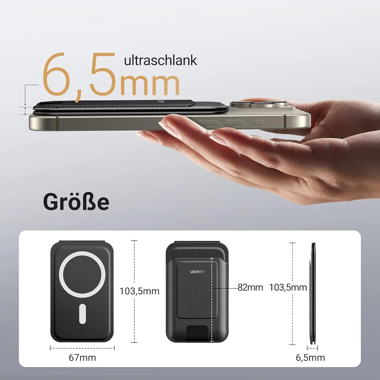 UGREEN Magnetic Phone Card Holder Leather Wallet Stand iPhone 15 14 13 12 Series Minimalist Not Mini Compatible Black (45165) - Image 5