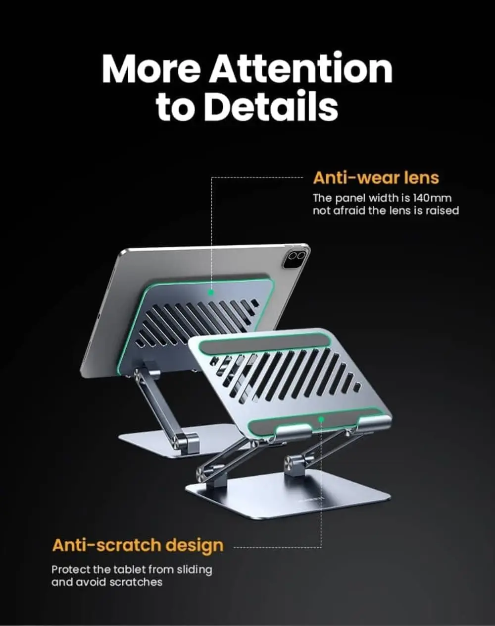 UGREEN Foldable Adjustable Aluminum Laptop Stand Portable Ergonomic Notebook Riser MacBook Dell HP Lenovo ASUS 15.6" (40291) - Image 8