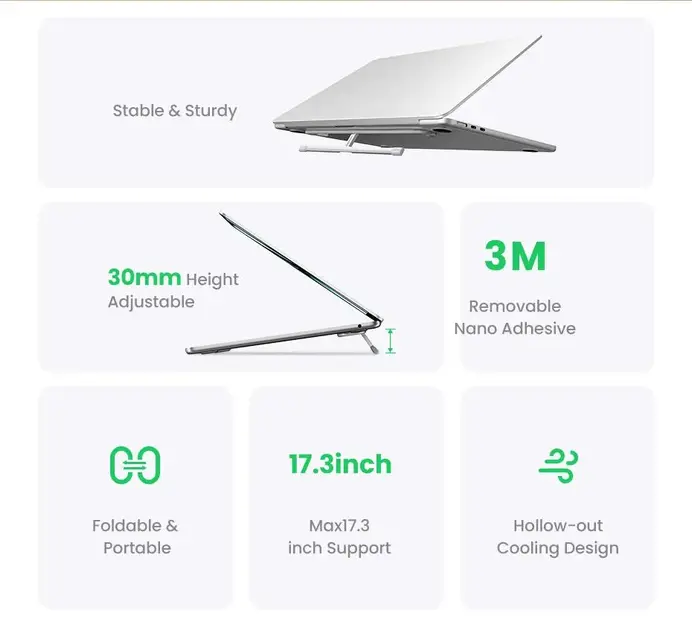 UGREEN Adjustable Clip-On Laptop Stand MacBook PC 11-17" Foldable Aluminum Holder Ergonomic Angle Space-Saving (45415) - Image 11