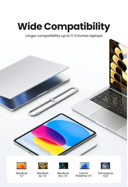UGREEN Adjustable Clip-On Laptop Stand MacBook PC 11-17" Foldable Aluminum Holder Ergonomic Angle Space-Saving (45415) - Image 9