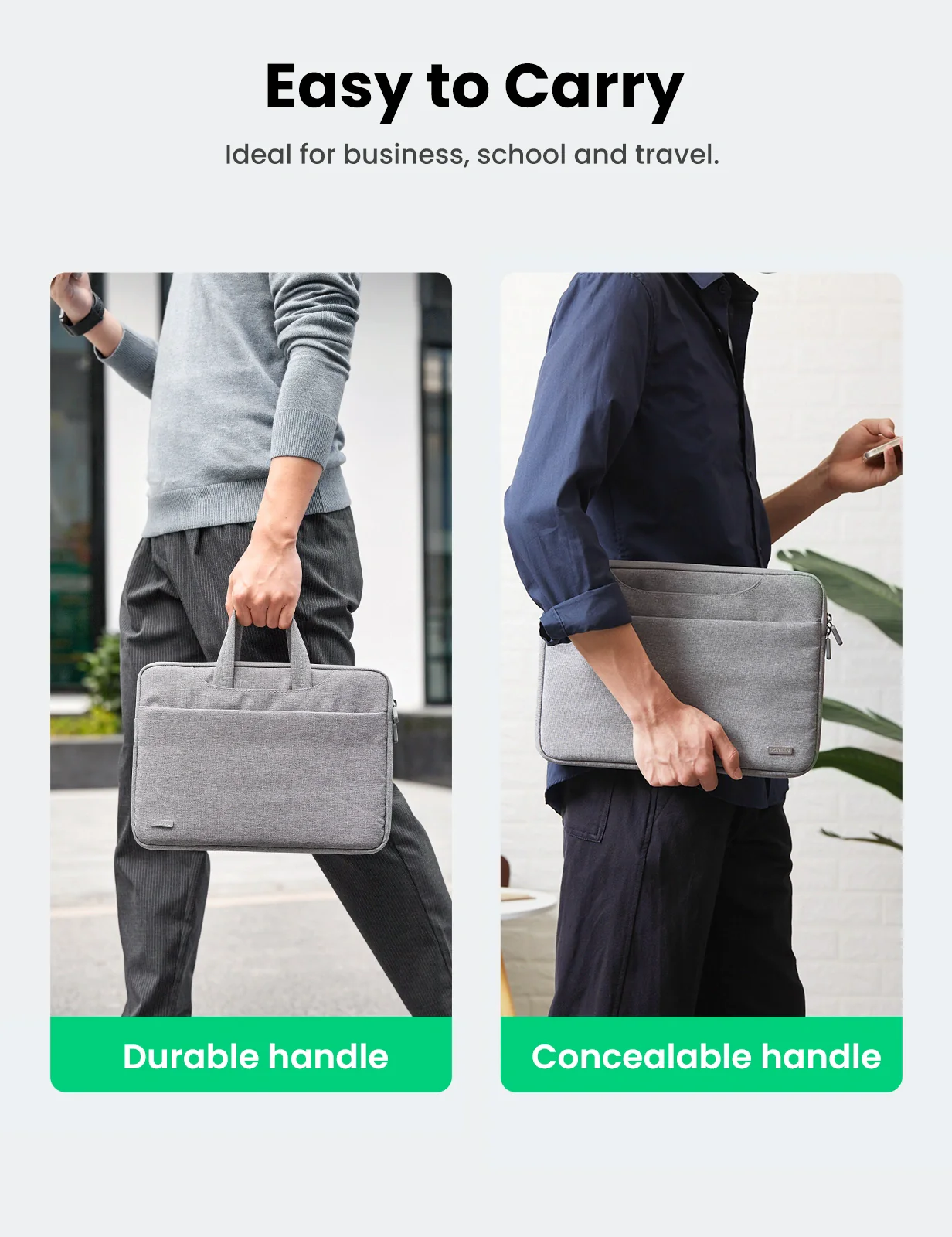 UGREEN Laptop Carry Bag for 14–14.9″ | Water-Resistant Protective Sleeve with Three-Layer Protection & Organized Front Pocket (Gray, Model 50337) - Image 4