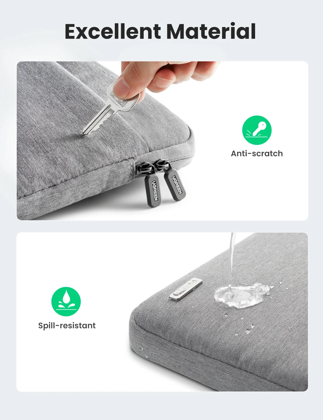 UGREEN Laptop Carry Bag for 14–14.9″ | Water-Resistant Protective Sleeve with Three-Layer Protection & Organized Front Pocket (Gray, Model 50337) - Image 5