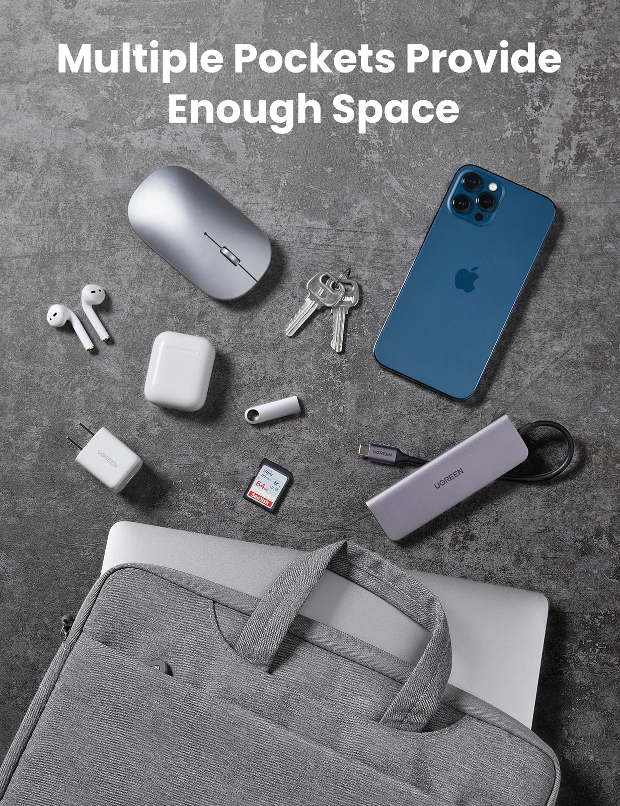 UGREEN Laptop Carry Bag for 14–14.9″ | Water-Resistant Protective Sleeve with Three-Layer Protection & Organized Front Pocket (Gray, Model 50337) - Image 6