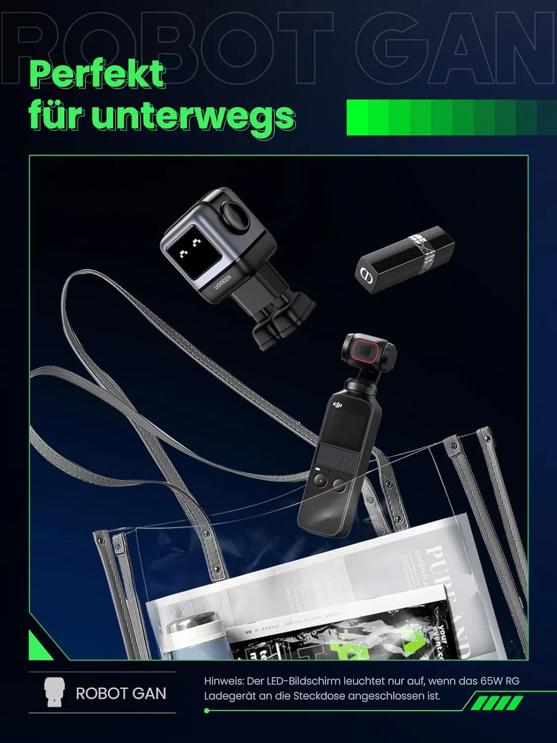 UGREEN Nexode RobotGaN 65W USB C Charger GaN Fast Wall Charger 3 Port 2x USB C 1x USB A iPhone 15 MacBook Galaxy (25685B/EU) - Image 3