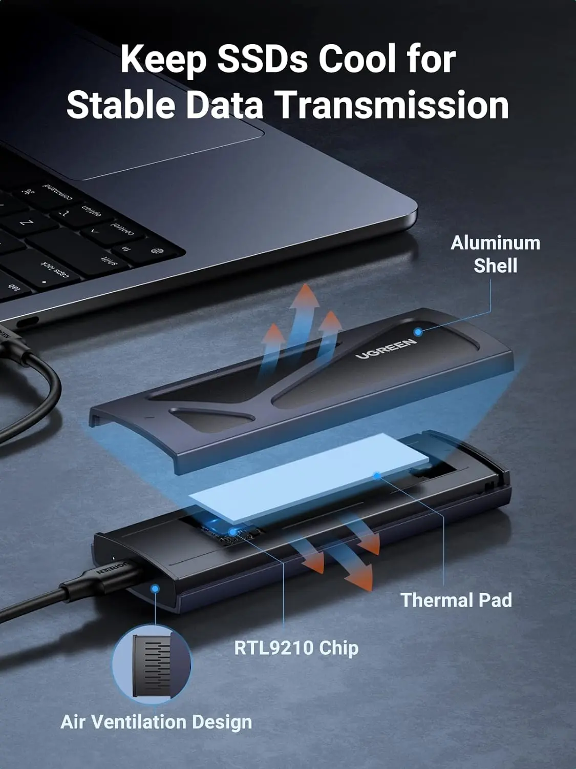 UGREEN NVMe M.2 SSD Enclosure USB 3.2 Gen 2 10Gbps High Speed Aluminum Portable M.2 to USB-C 2230 2242 2260 2280 15512 - Image 6