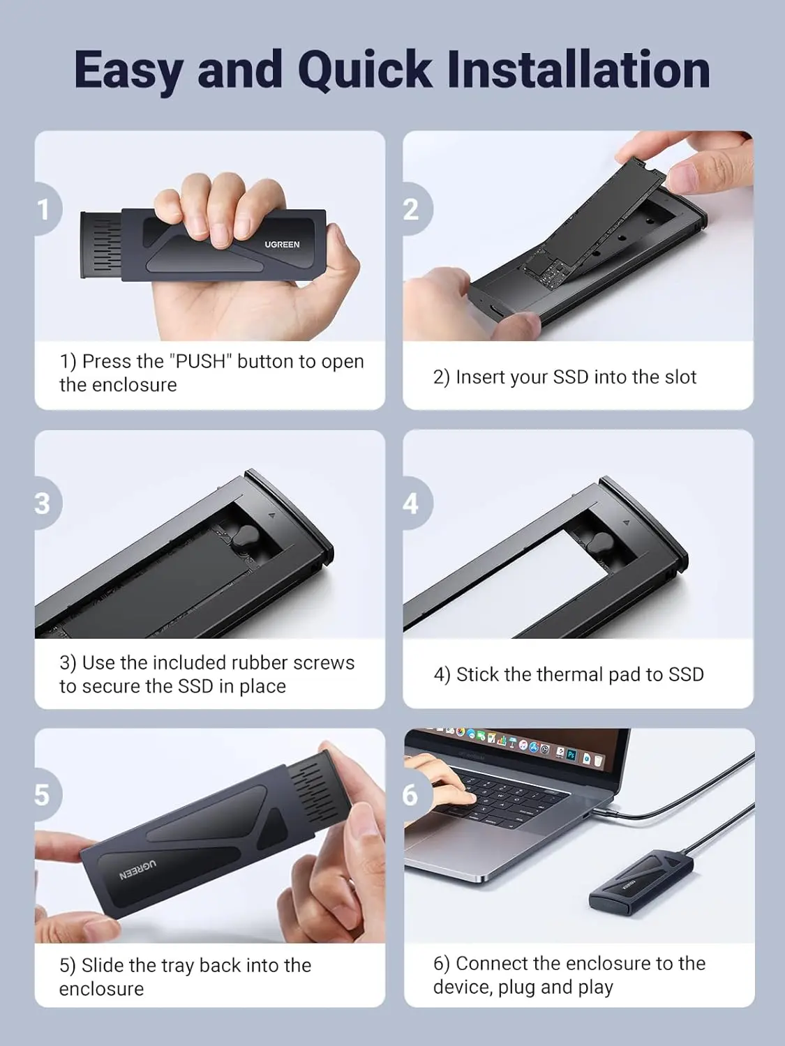 UGREEN NVMe M.2 SSD Enclosure USB 3.2 Gen 2 10Gbps High Speed Aluminum Portable M.2 to USB-C 2230 2242 2260 2280 15512 - Image 9