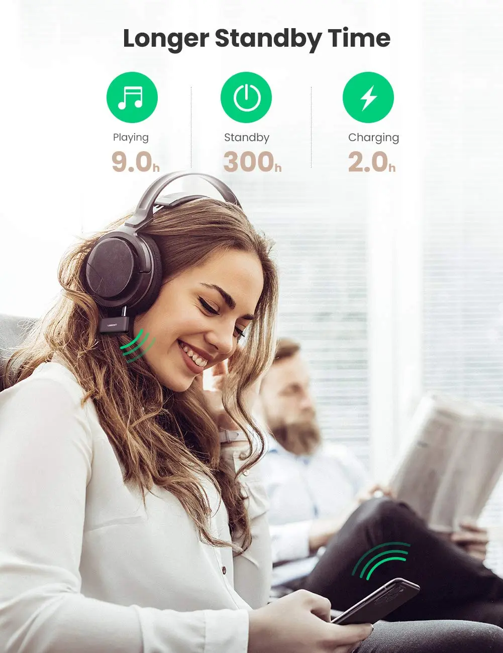 UGREEN Portable Bluetooth 5.0 Receiver Car Wireless Audio Adapter 3.5mm AUX Stereo Output Built-in Microphone 70303 - Image 4