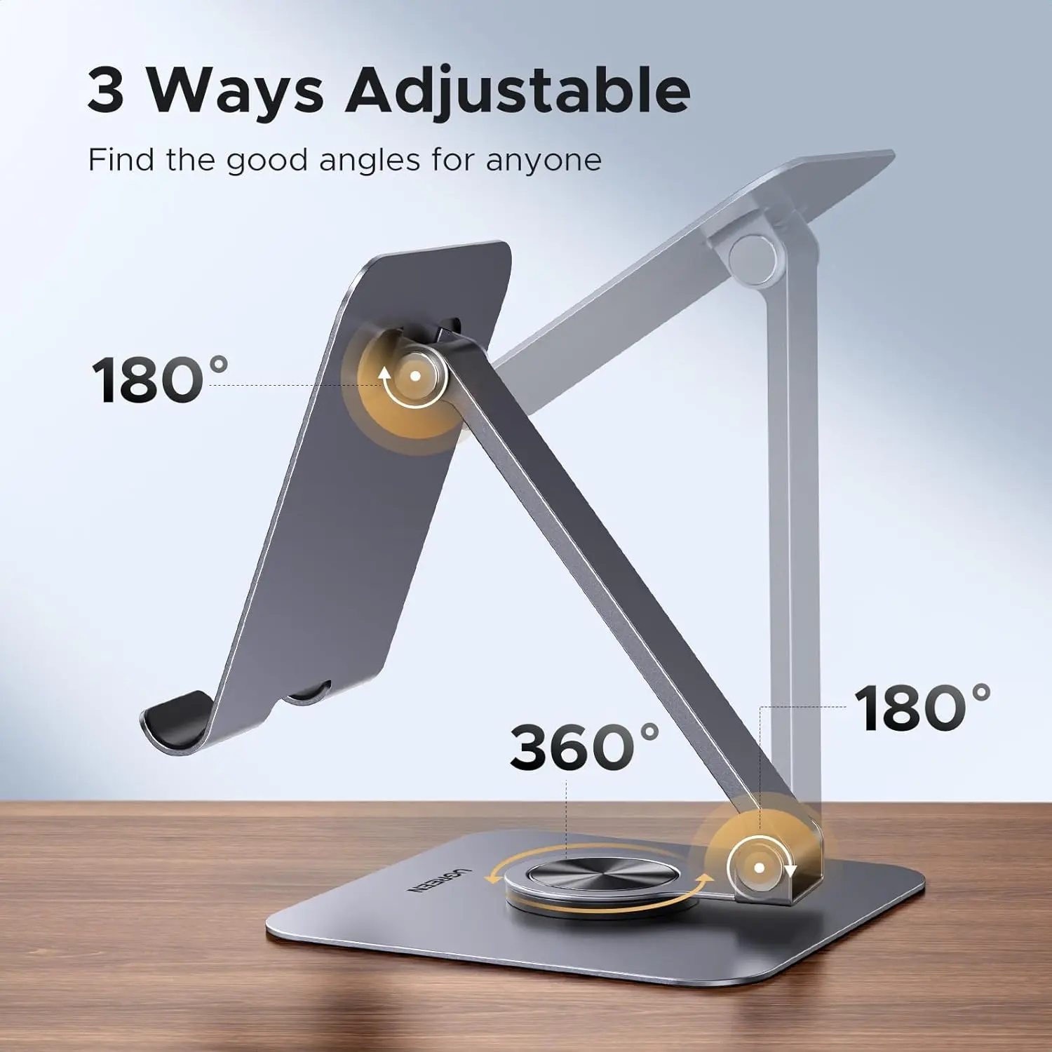 UGREEN Tablet Stand Holder Desk 360° Rotating Aluminum Adjustable Multi-Angle Home Office iPad Pro Air Mini 13 12.9 11 (45860) - Image 4