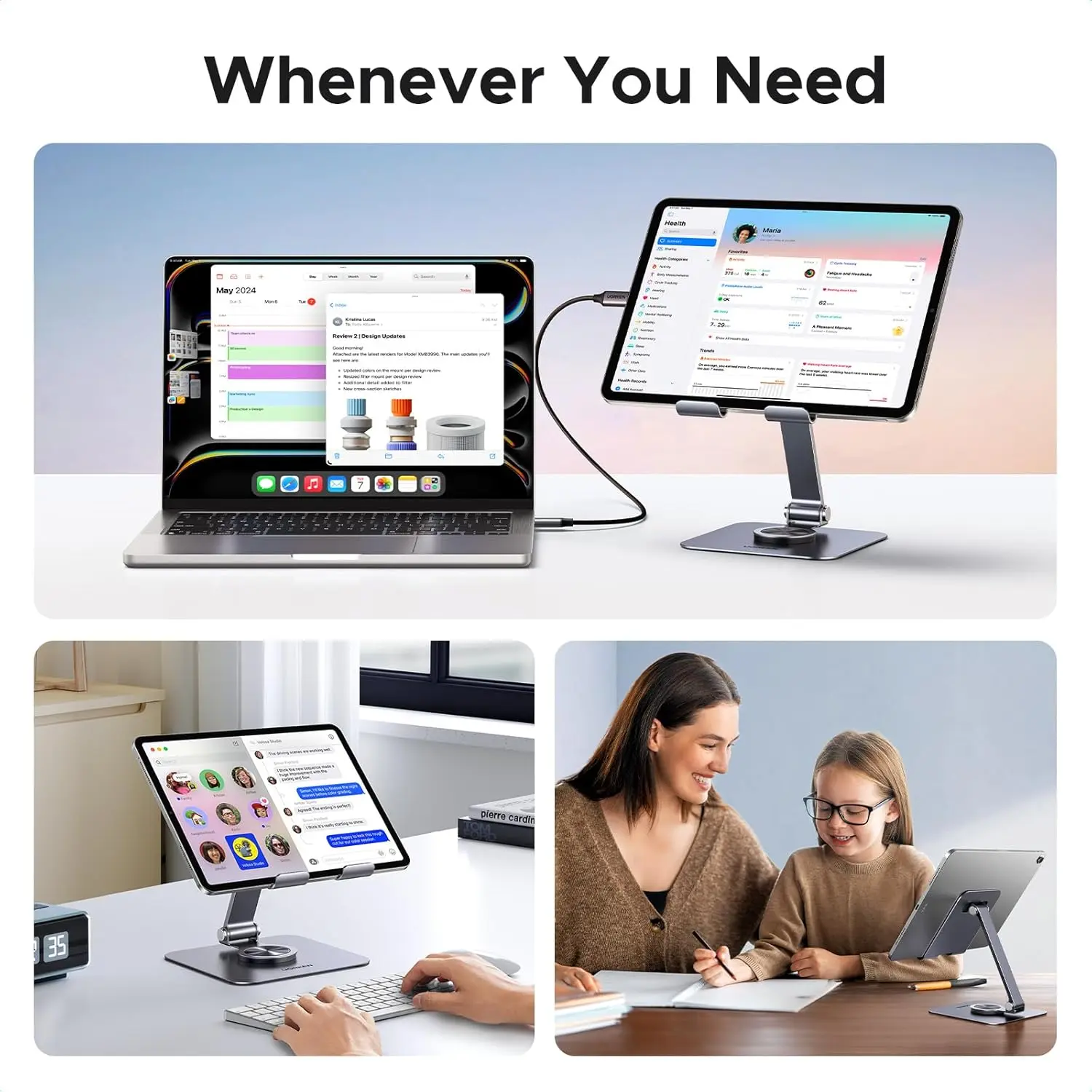 UGREEN Tablet Stand Holder Desk 360° Rotating Aluminum Adjustable Multi-Angle Home Office iPad Pro Air Mini 13 12.9 11 (45860) - Image 6